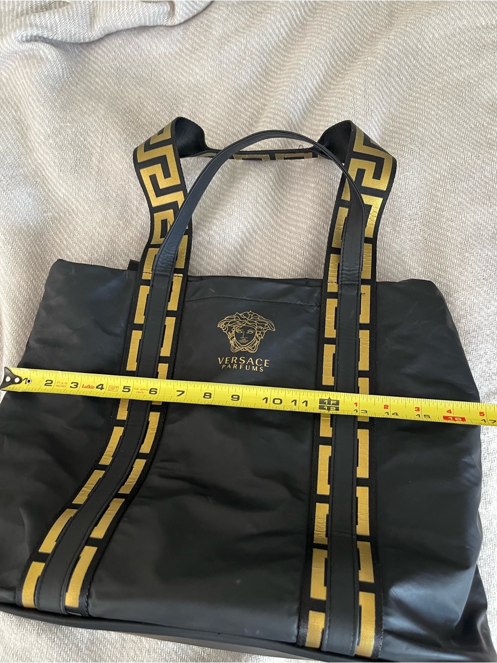 Versace Parfums Black Shoulder Bag Gold Medusa Logo Meandros Pattern Tote Bags - Picture 9 of 16
